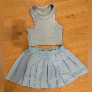 Alo Set seamless delight high neck bra and varsity tennis skirt